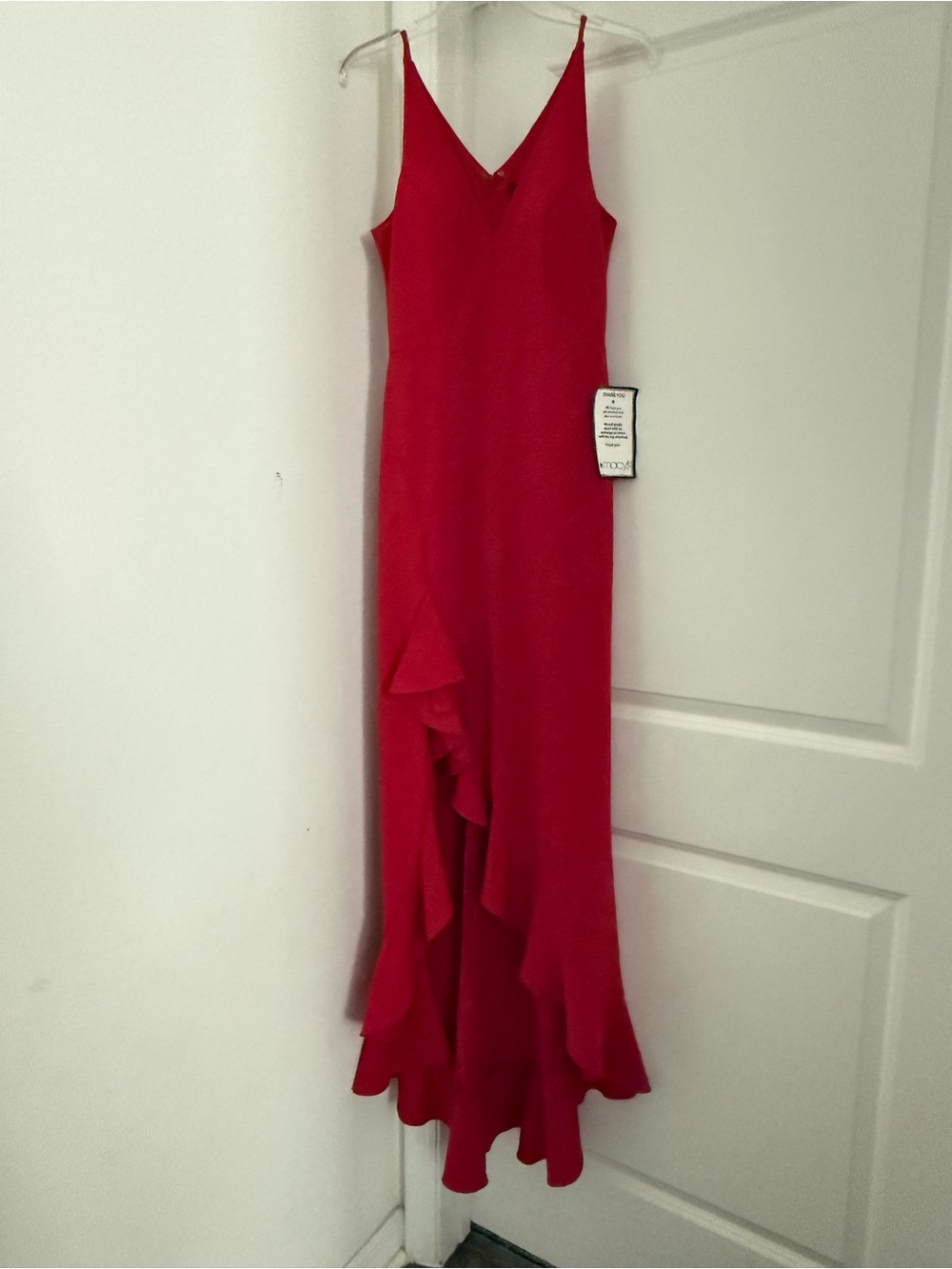 Betsy & Adam Red Ruffle Slip Maxi Dress